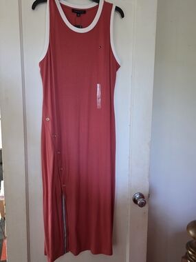 Tommy Hilfiger Coral Tank Maxi Dress with White Trim